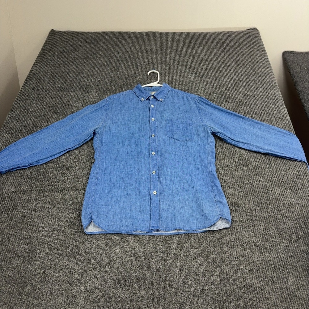 Mango Button Down Shirt Mens S Blue Linen Long Sleeve Casual Summer Style